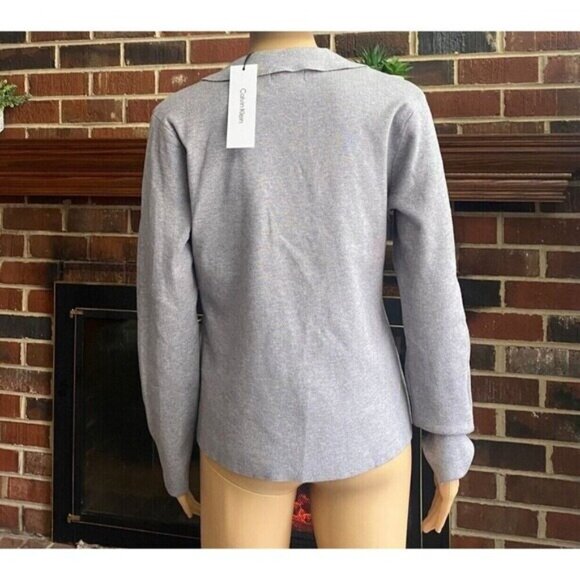 Calvin Klein Women's Shirt V-Neck Long Sleeve Sequin Collared Gray Size M New - Picture 14 of 14